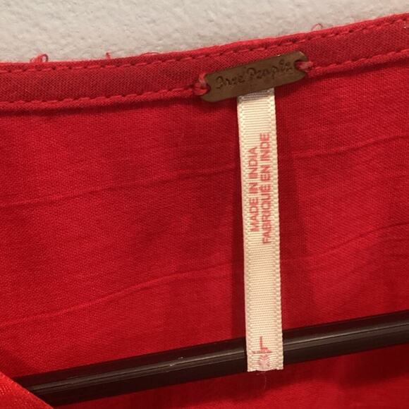 Free People Womens Poet Blouse Size Large Peasant Top Western Red Boho Festival - Picture 3 of 11